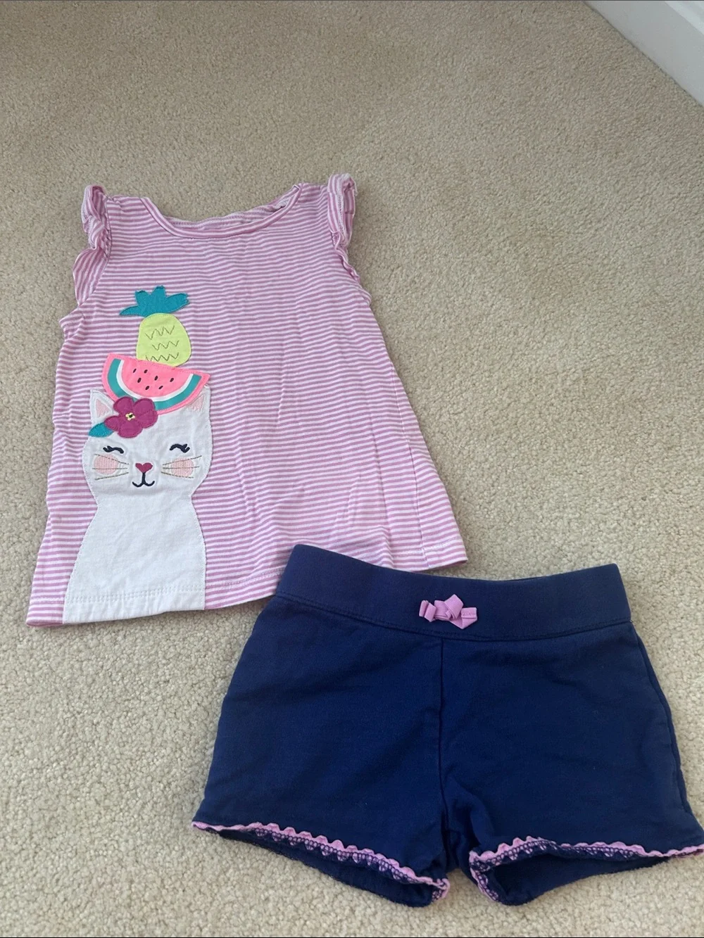 Girls 4t two piece outfit set 100% cotton kitty cat fruit pineapple watermelon